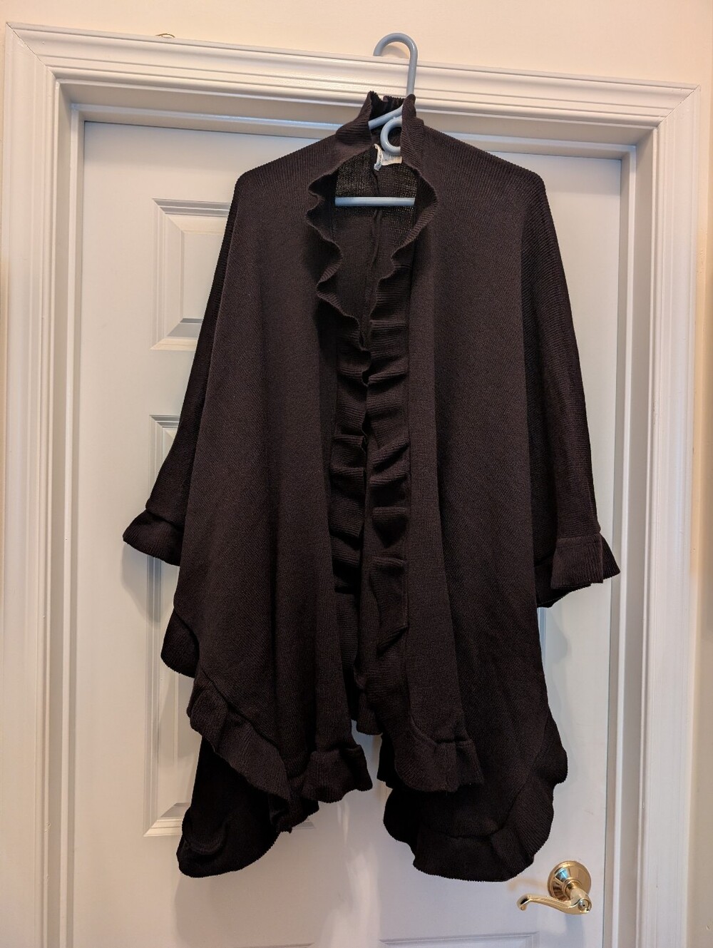 Black Ruffle-Trim Women's Sweater Wrap